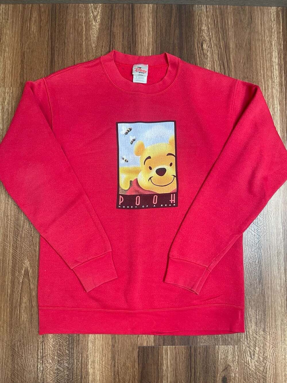 Vintage Disney Store Winnie The Pooh Sweatshirt Red Crewneck Honey of a Bear